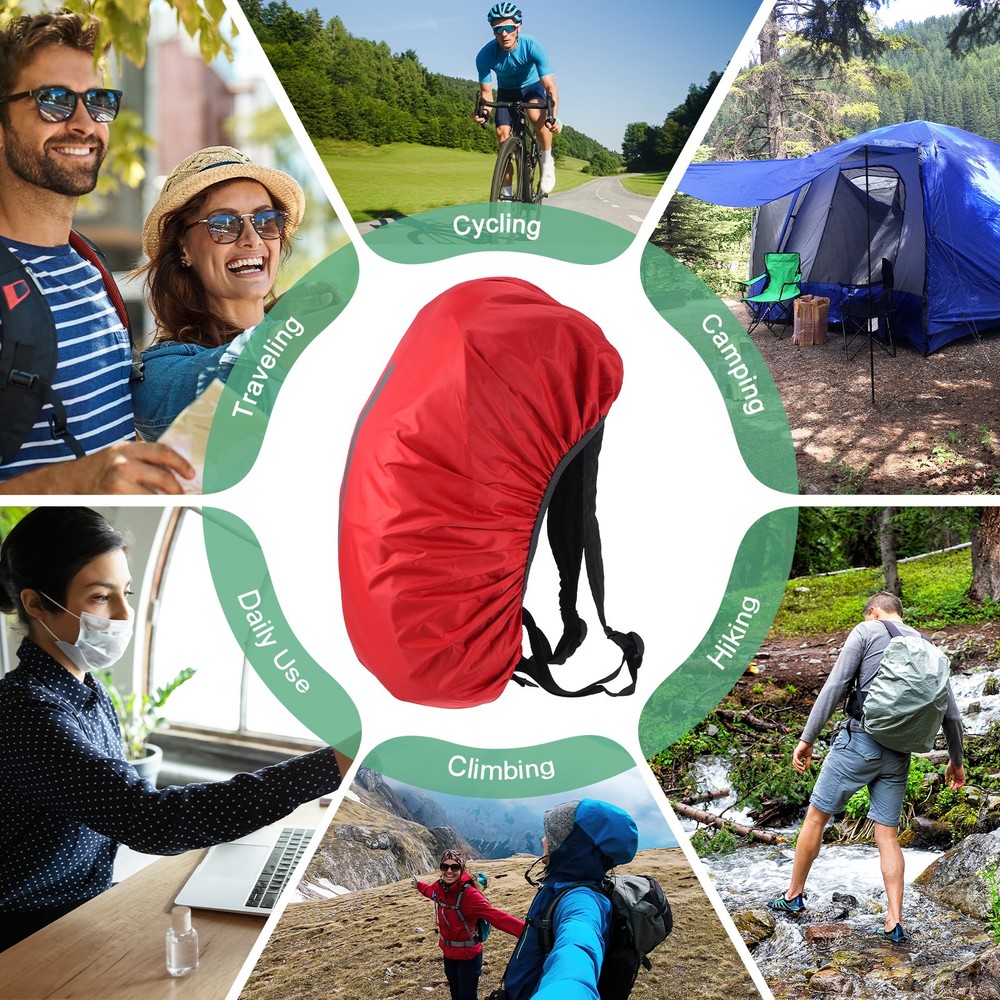 65L-75L Backpack Rain Cover with A Vertical Reflective Strap [Red]