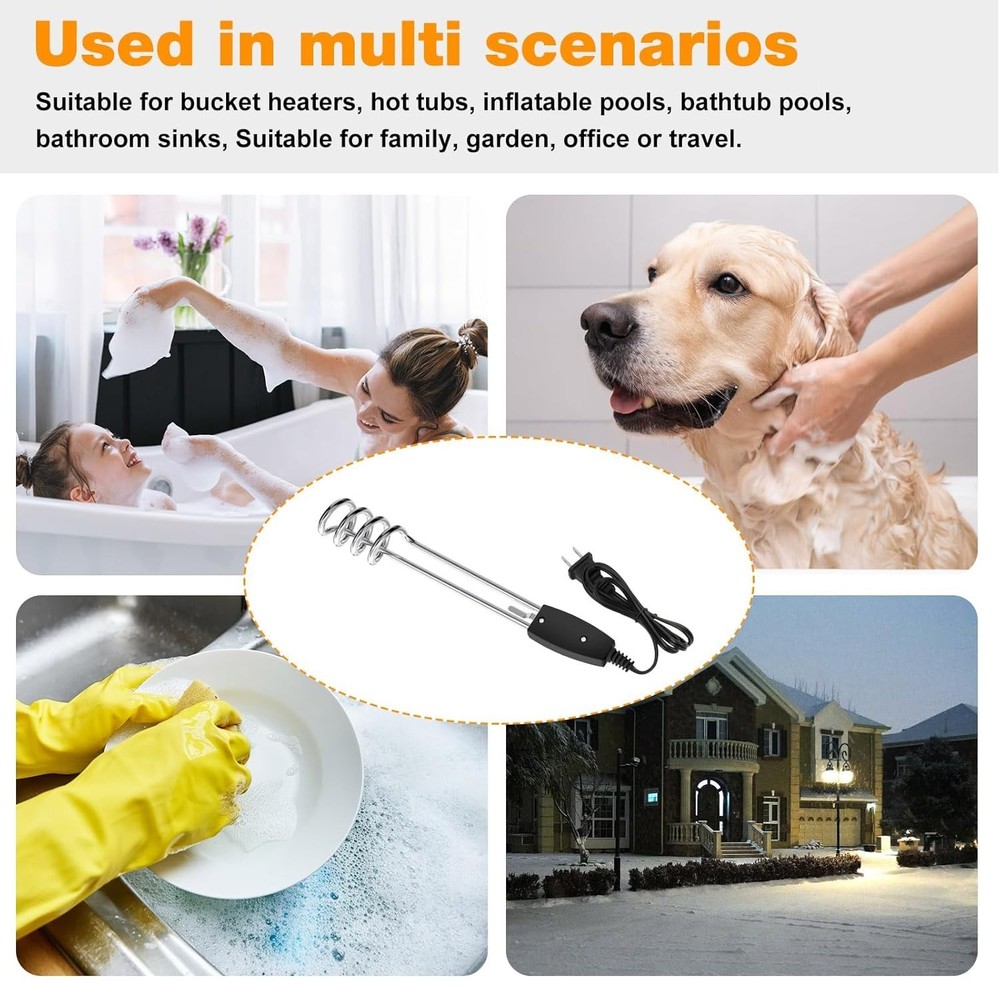 Calentador De Agua Electrico Portatil De Inmersion De 1000W 110V De 10 Pulgadas