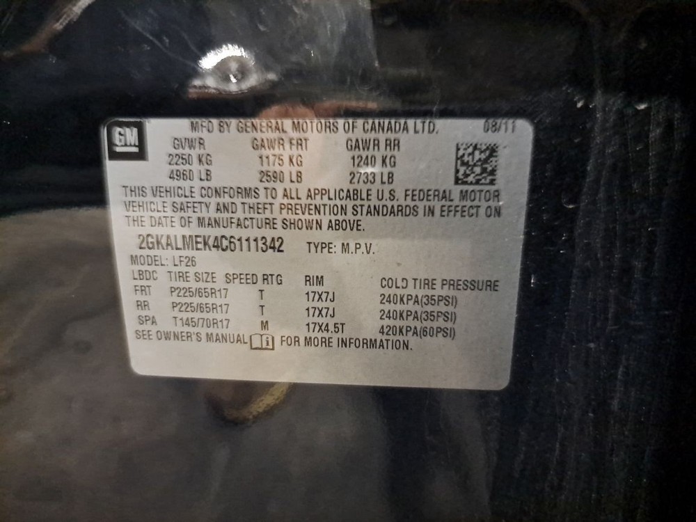 2012 Terrain Alternator Sku#4287018