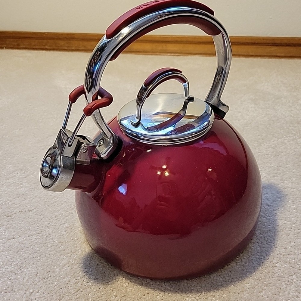 KitchenAid 2 Quart Whistling Tea Kettle Pot Red Enamel