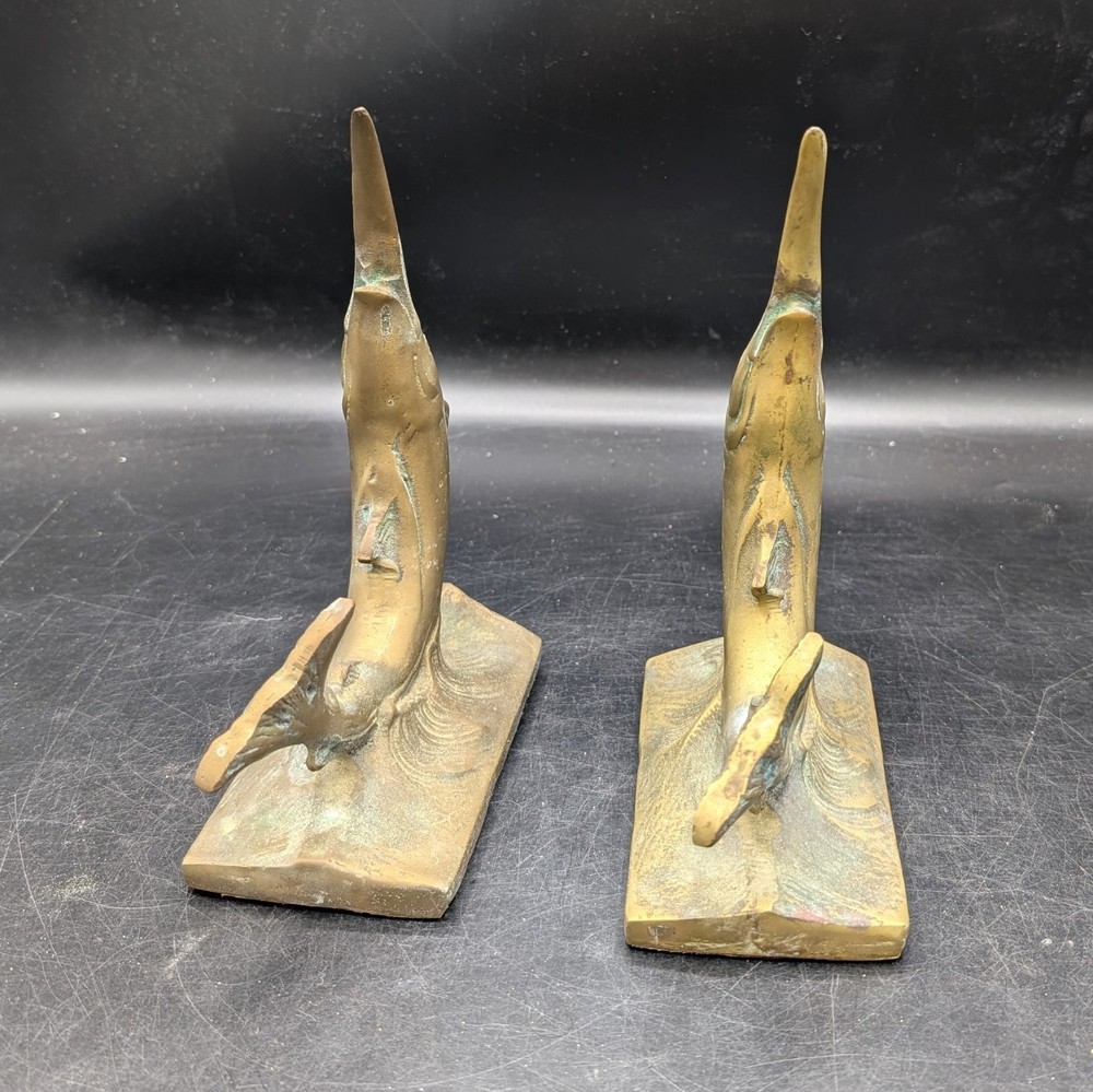 Vintage Solid Brass Nautical Sailfish Bookends