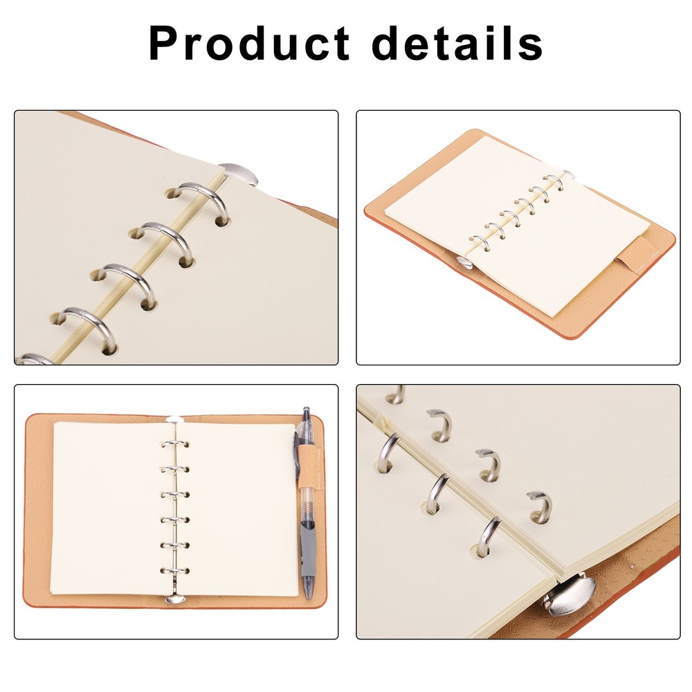 6 Ring Binder Cover 2pcs A7 Leather Notebook Binder with 100 Sheets Paper Orange