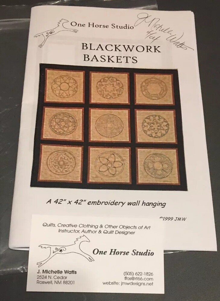 One Horse Studio Blackwork Basket Embroidery Pattern Wall Hanging