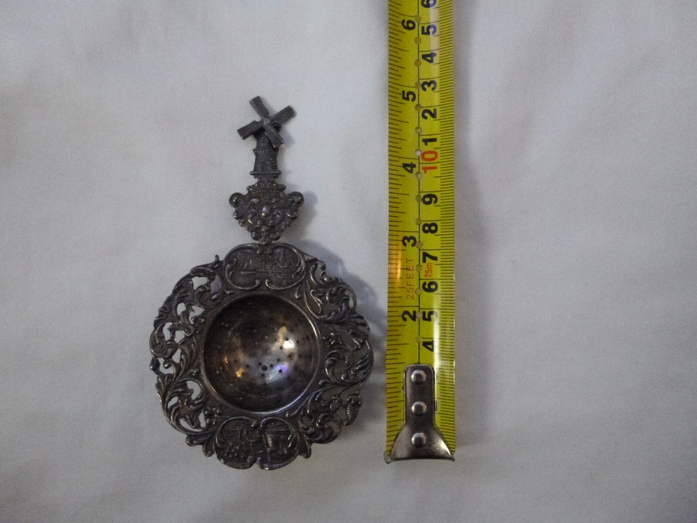 Vintage Dutch Silver Tea Strainer Spoon Windmill
