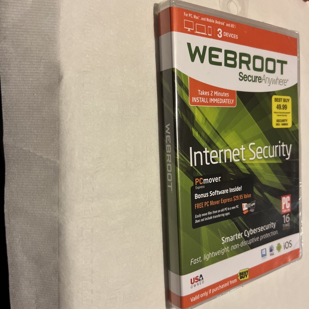 Webroot Secure Anywhere Internet Security 3 Devices for PC/MAC/Mobile NEW/SEALED