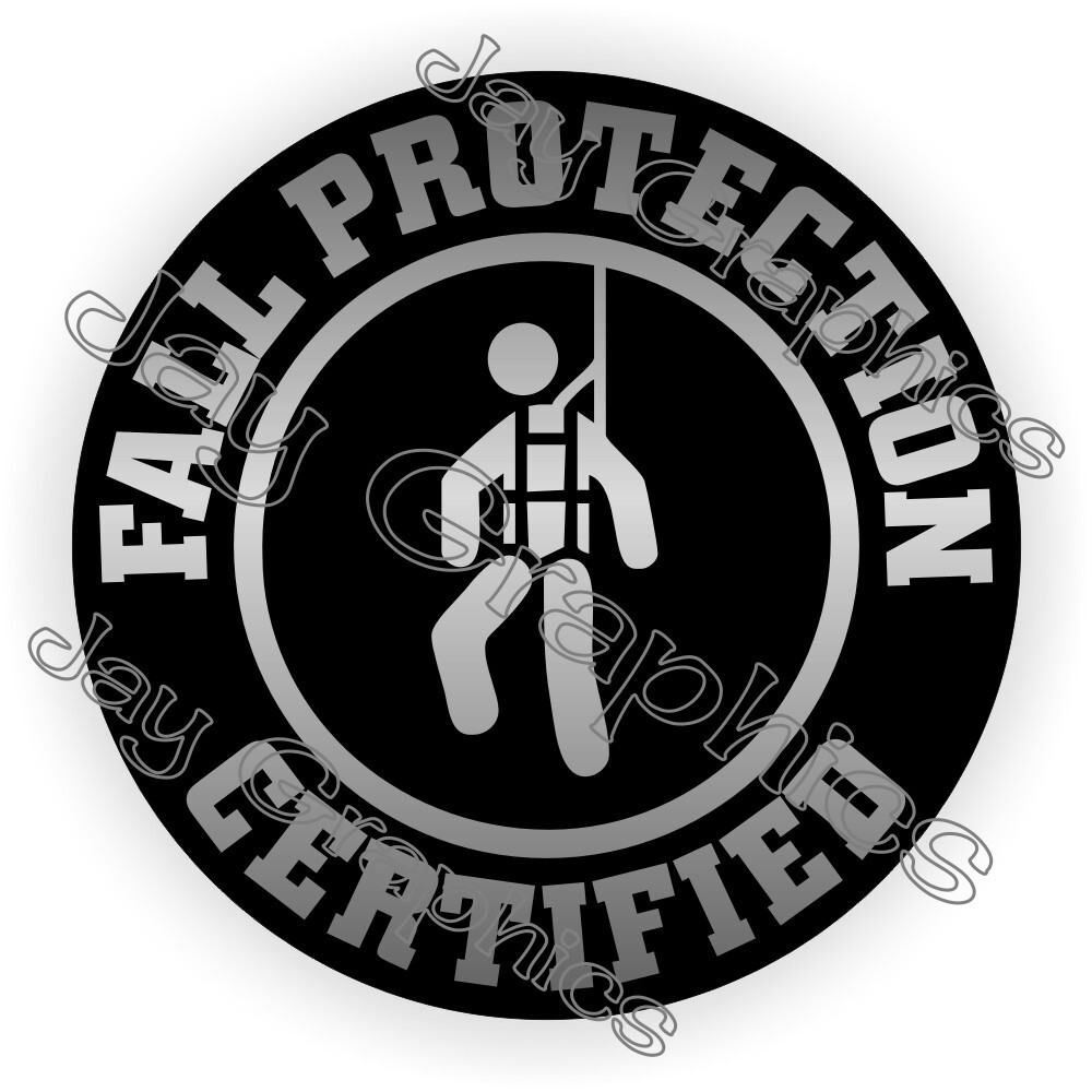 Fall Protection Certified 2" round Hard Hat Sticker Decal (Silver & Black)