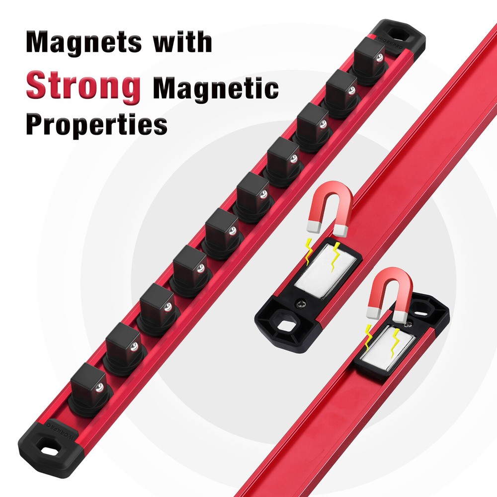 WORKPRO Magnetic Socket Organizer Set 1/4" 3/8" 1/2" Drive Socket Holder 3-PACKS