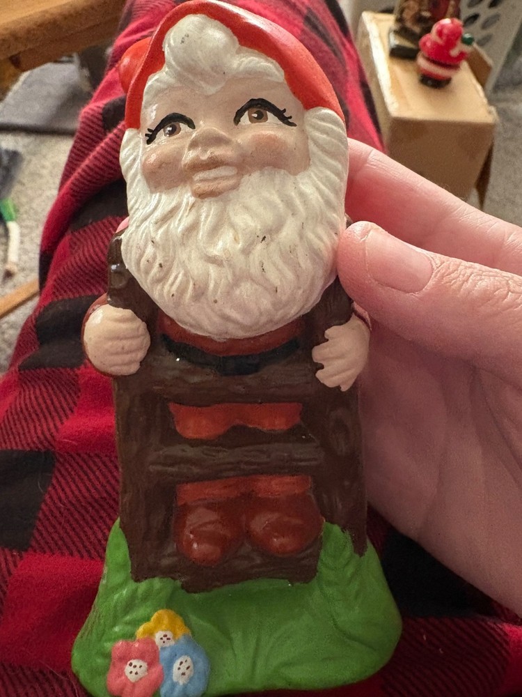 Vintage Gnome On Ladder Unpainted Ceramic Bisque