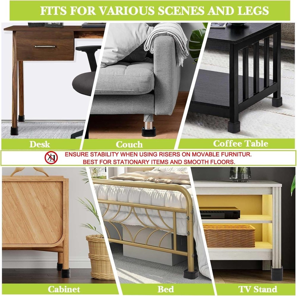 Versatile Furniture Elevators - 4 Pack Adjustable Risers, Easy to Install
