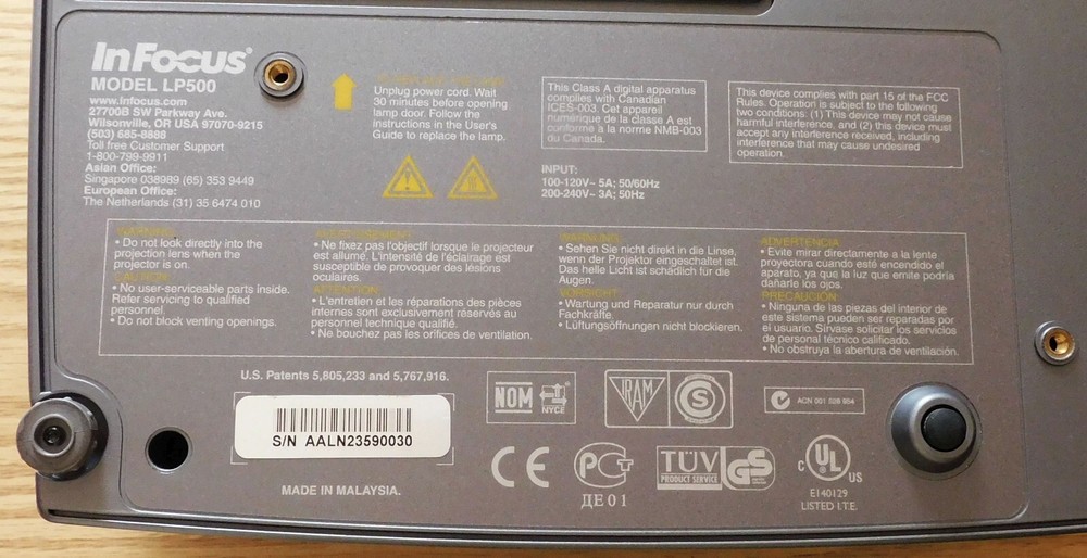 InFocus Projector Model LP500 with Remote and Cables, Working