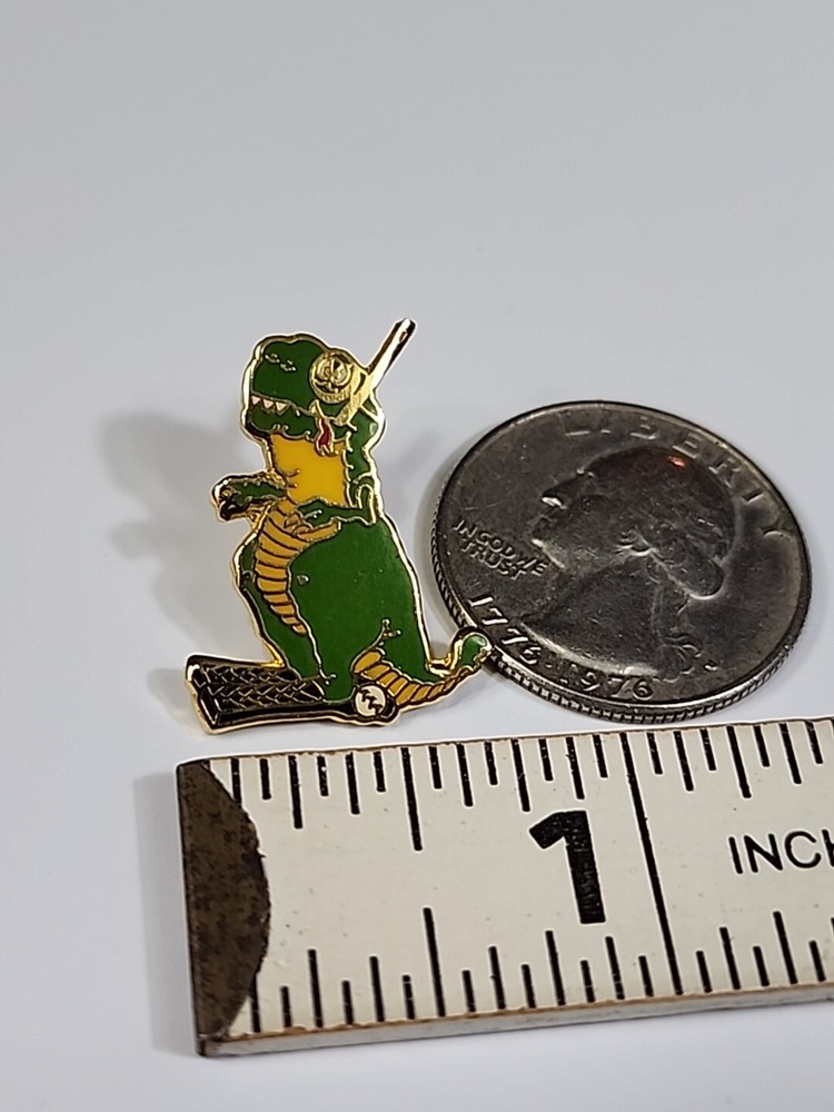 T Rex With A Sick & Ball Lapel Hat Jacket Pin Dinosaur