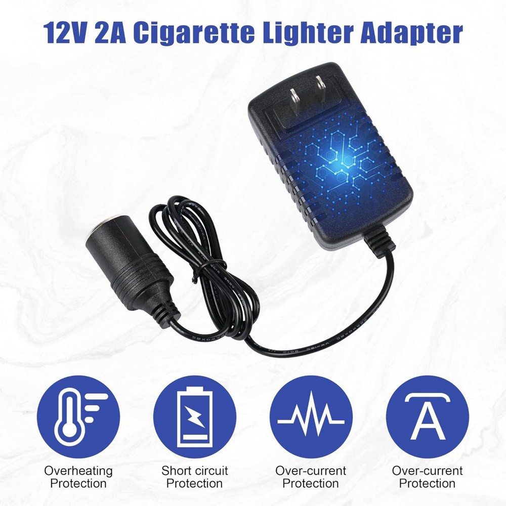 12V-2A Standard US 2-Pins Plug Car Cigarette Lighter Converter Socket Adapter