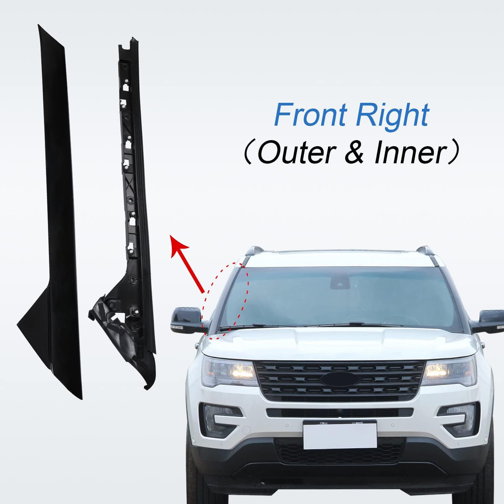 A-Pillar Windshield Molding Front Right Trim Outer & Inner Replacement for Ford