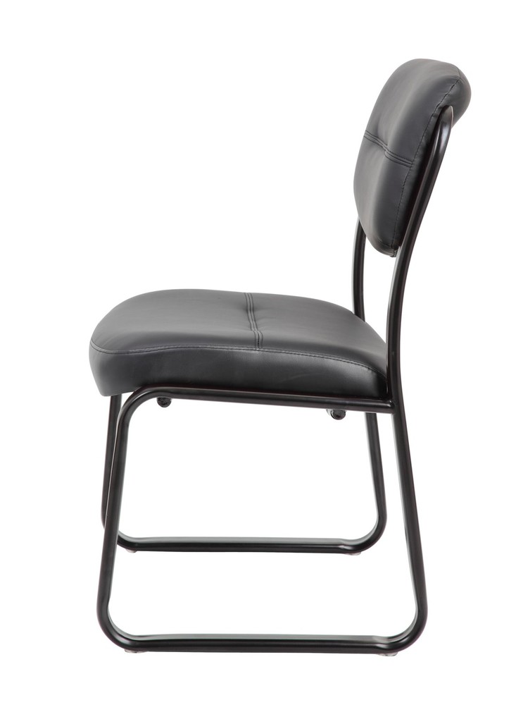 Leather Sled Base Side Chair in Black