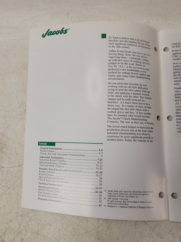 1997 Jacobs Chucks Tools Products Catalog