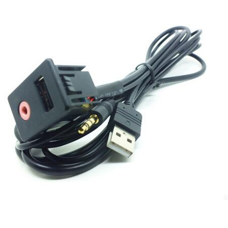 Auto 3.5mm USB AUX Headphone Male Jack Flush Mount Mounting Adapter Panel Input