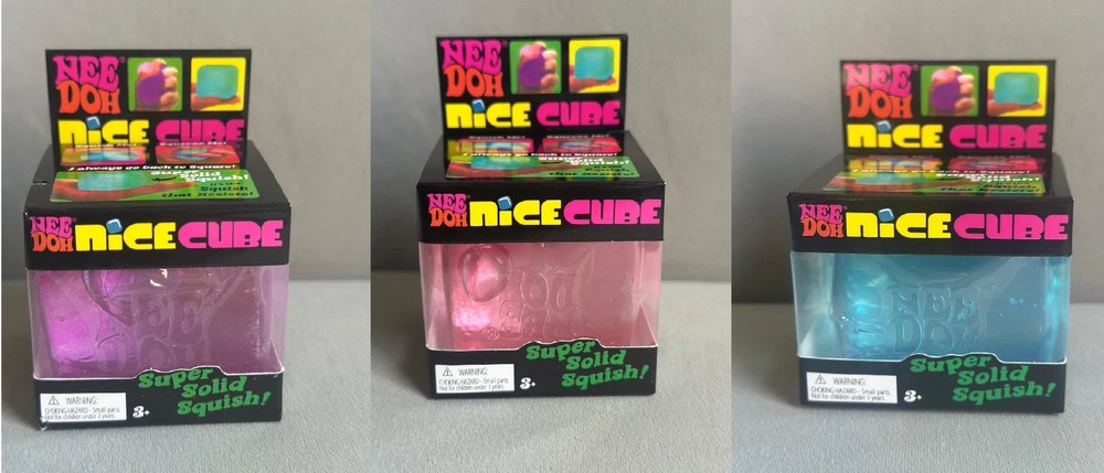 Nee Doh Nice Cube Super Solid Squish Pack of 3 PINK BLUE PURPLE
