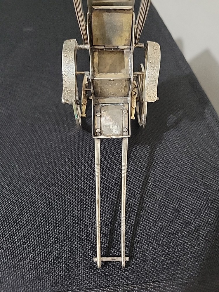 Antique Chinese Export Silver Miniature Rickshaw Hinged Canopy Spice/Snuff Box