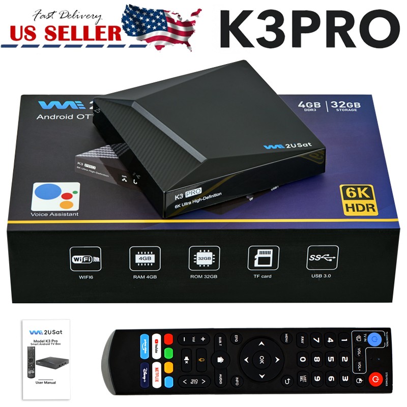 We2USat K3 PRO+ 6K HDR Android TV Box Remote Control 4GB RAM + 32GB Storage