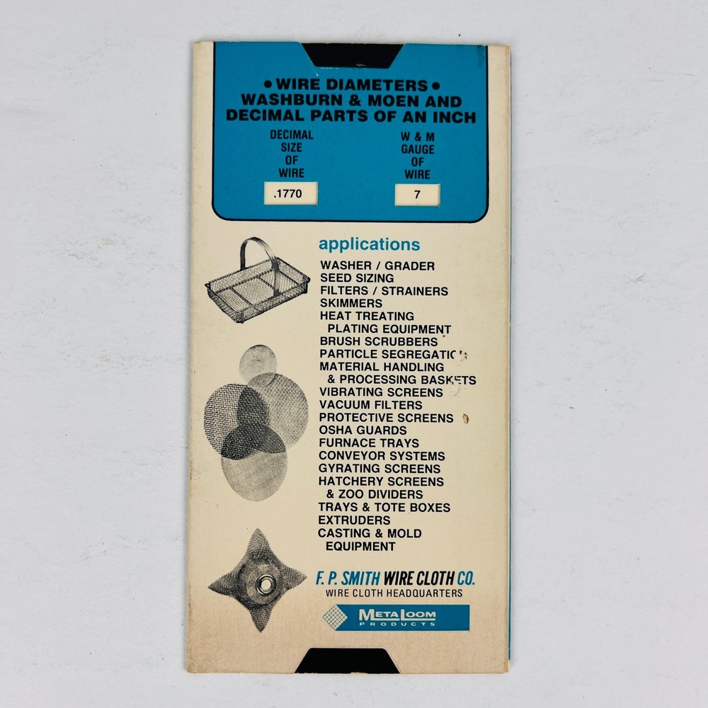 F.P. Smith Wire Cloth Co Selector Slide Card 1976