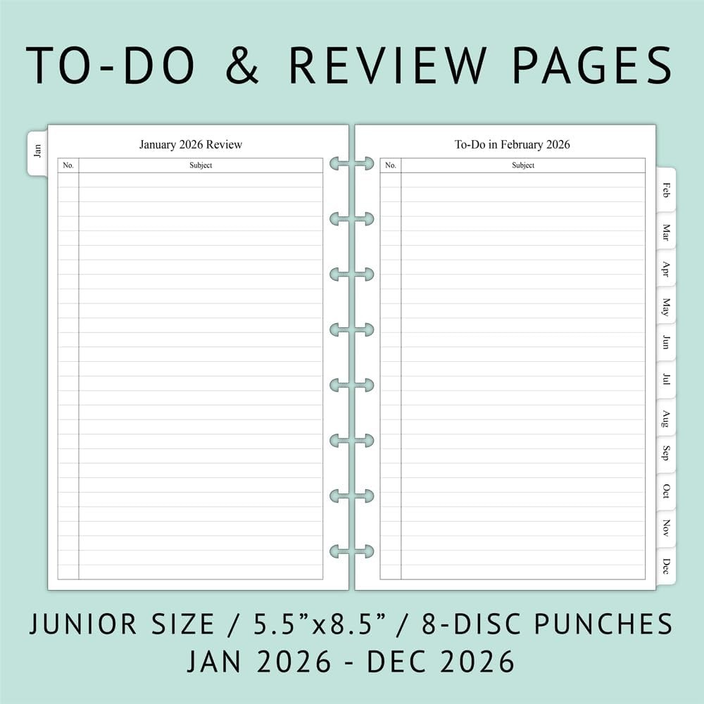 2026 Monthly Planner Refill for 8-Discbound Notebook, Two Pages Per Mont...