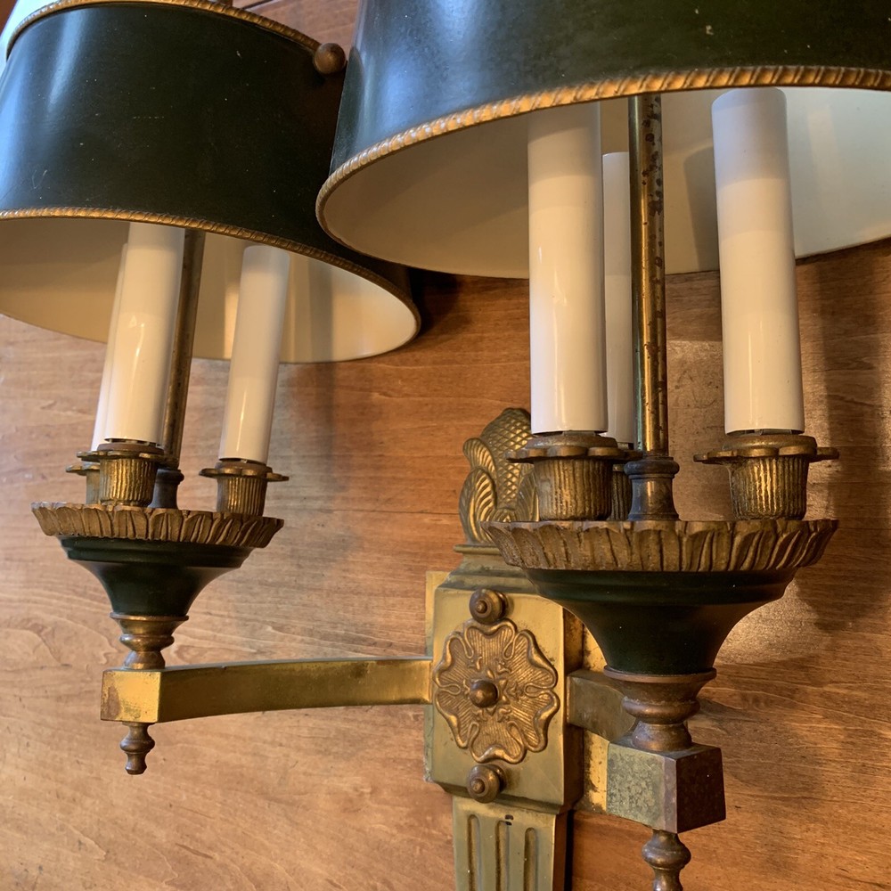 Antique Double Lamp Wall Sconce Dark Olive / Brass