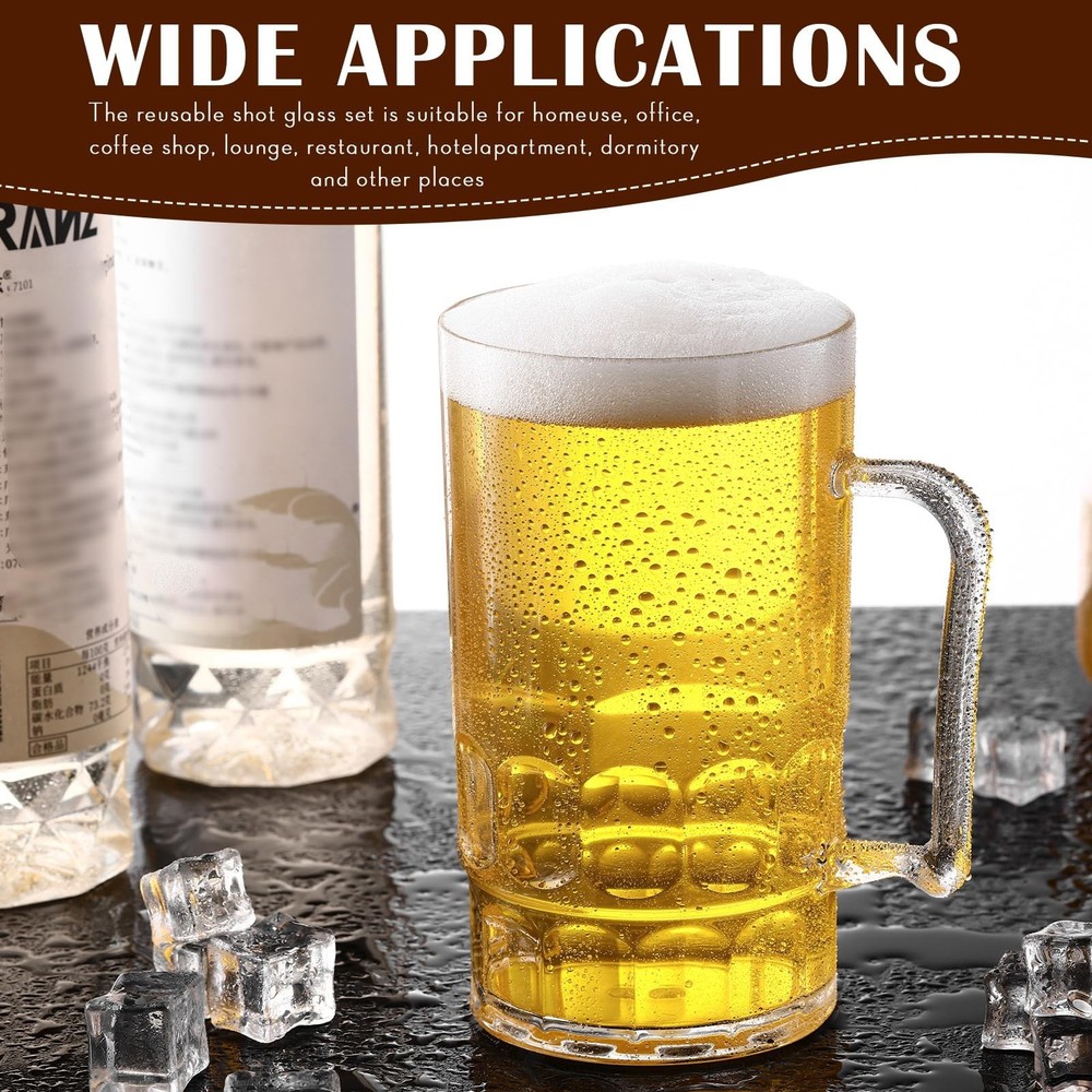 12 Pcs Clear Plastic Beer Stein Mug with Handle Shatter Resistant Large Dimpl...