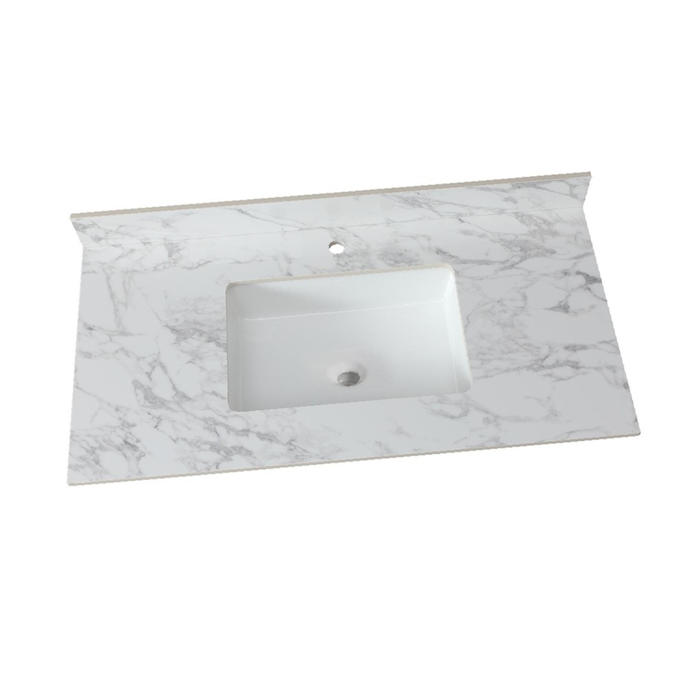43"x22" Sintered Stone Bathroom Vanity Top with Rectangular Ceramic Sink, 1