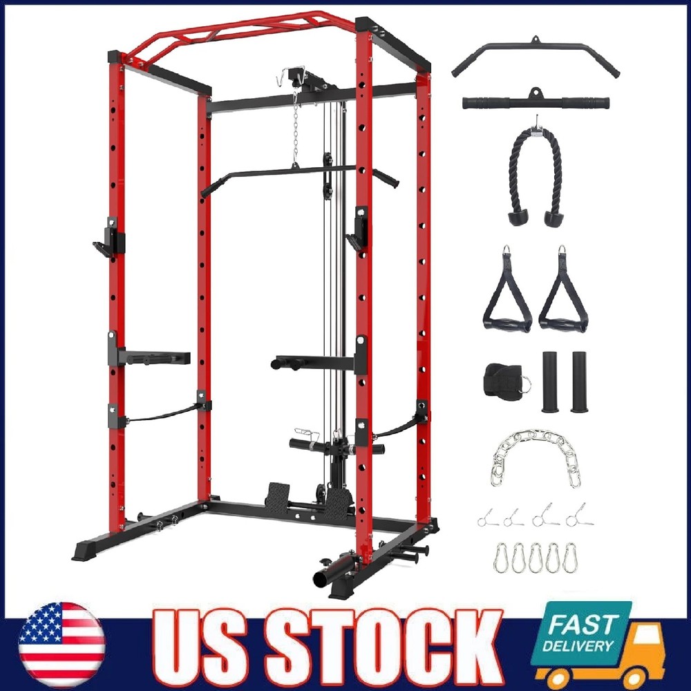Power Cage Power Rack 1600LBS Multi-Functional Power Rack Workout w/LAT Pulldown