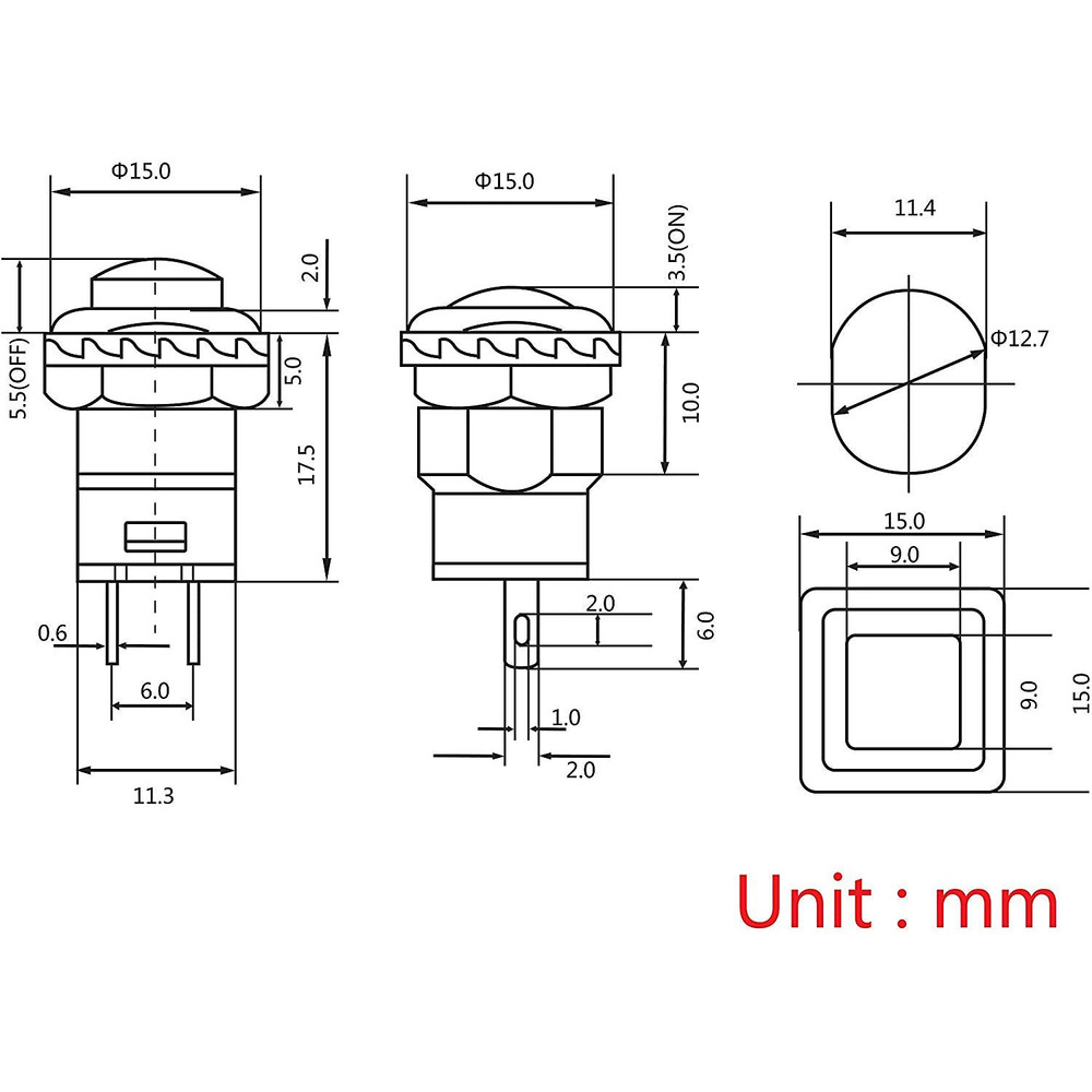 12Mm Mini Latching Push Button on off Switch Prewelded Wire,Self-Locking Micro r