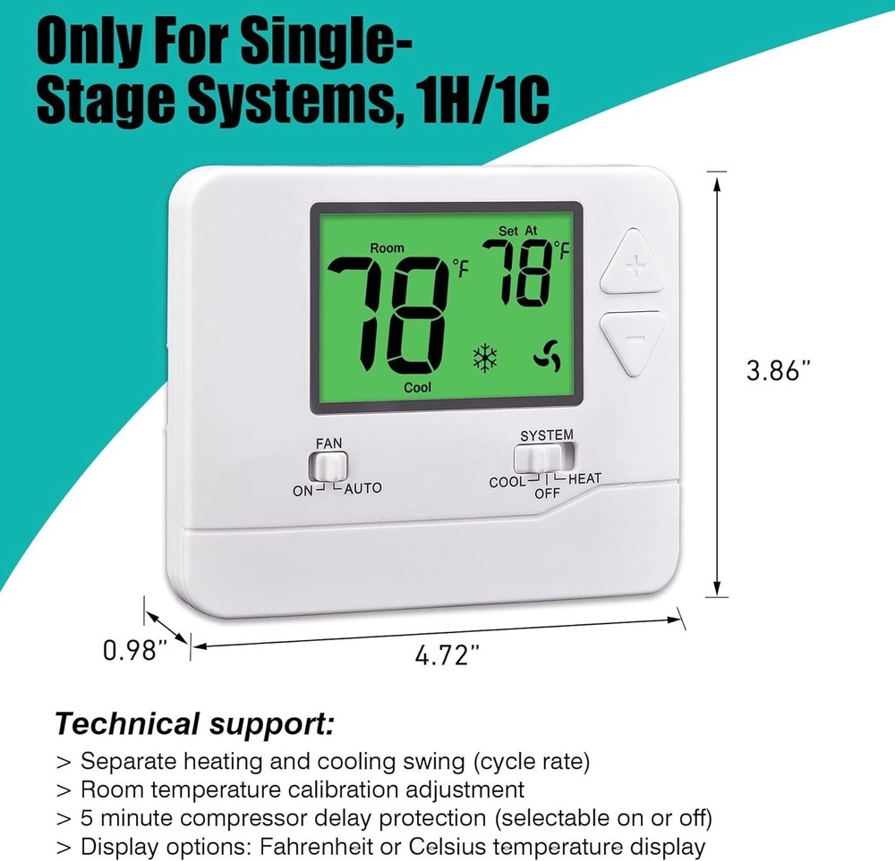 Energy-Saving Non-Programmable Thermostat with Green Backlight - Perfect for ...