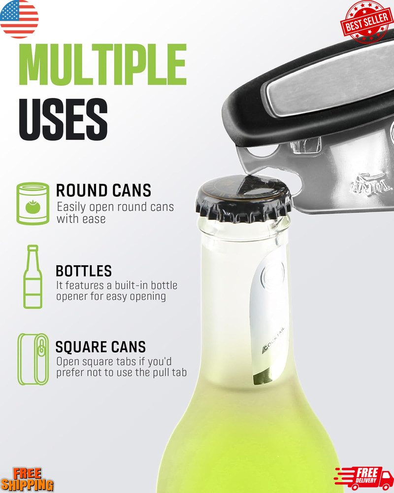 Plastic Hand-actuated Can Opener Safety Kitchen Tools Easy Grip Side Cut Manual.