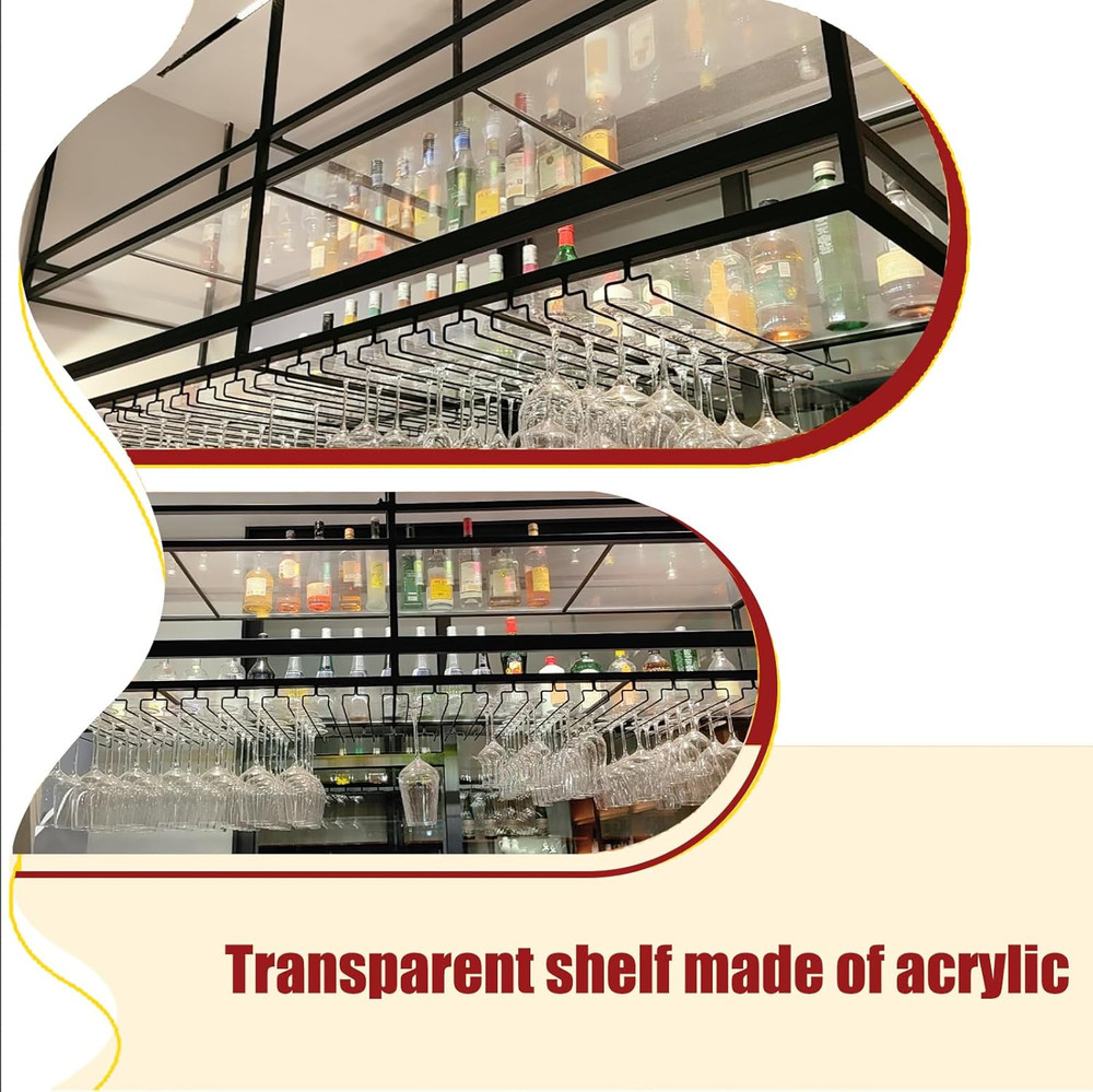 LED Acrylic Ceiling Wine Rack - 2 Layer Glass Holder Shelf
