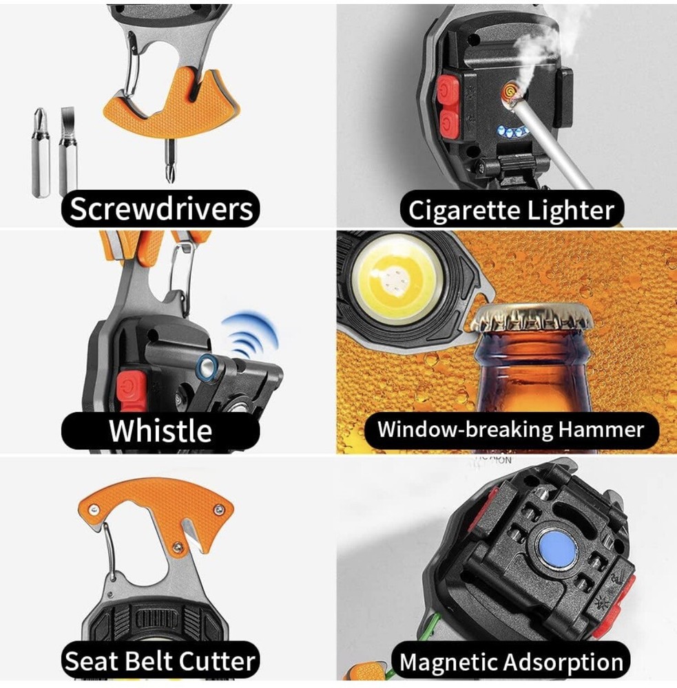 Mini Flashlight Keychain Multifunction Light Screwdriver Bottle Opener Lighter