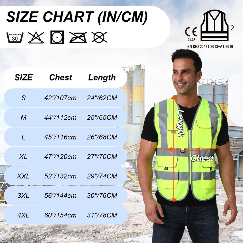 HYCOPROT High Visibility Safety Vest Hi Vis Reflective Security Construction ...