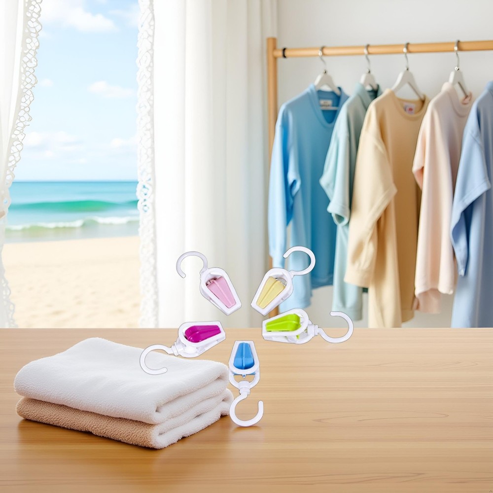 5 Pcs Colourful Portable Plastic Strong Swivel Hook Rotating Laundry Clothes