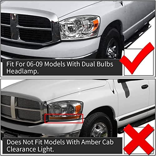 Headlight Assembly Compatible with 2002-2005 A-Chrome Housing Amber Reflector