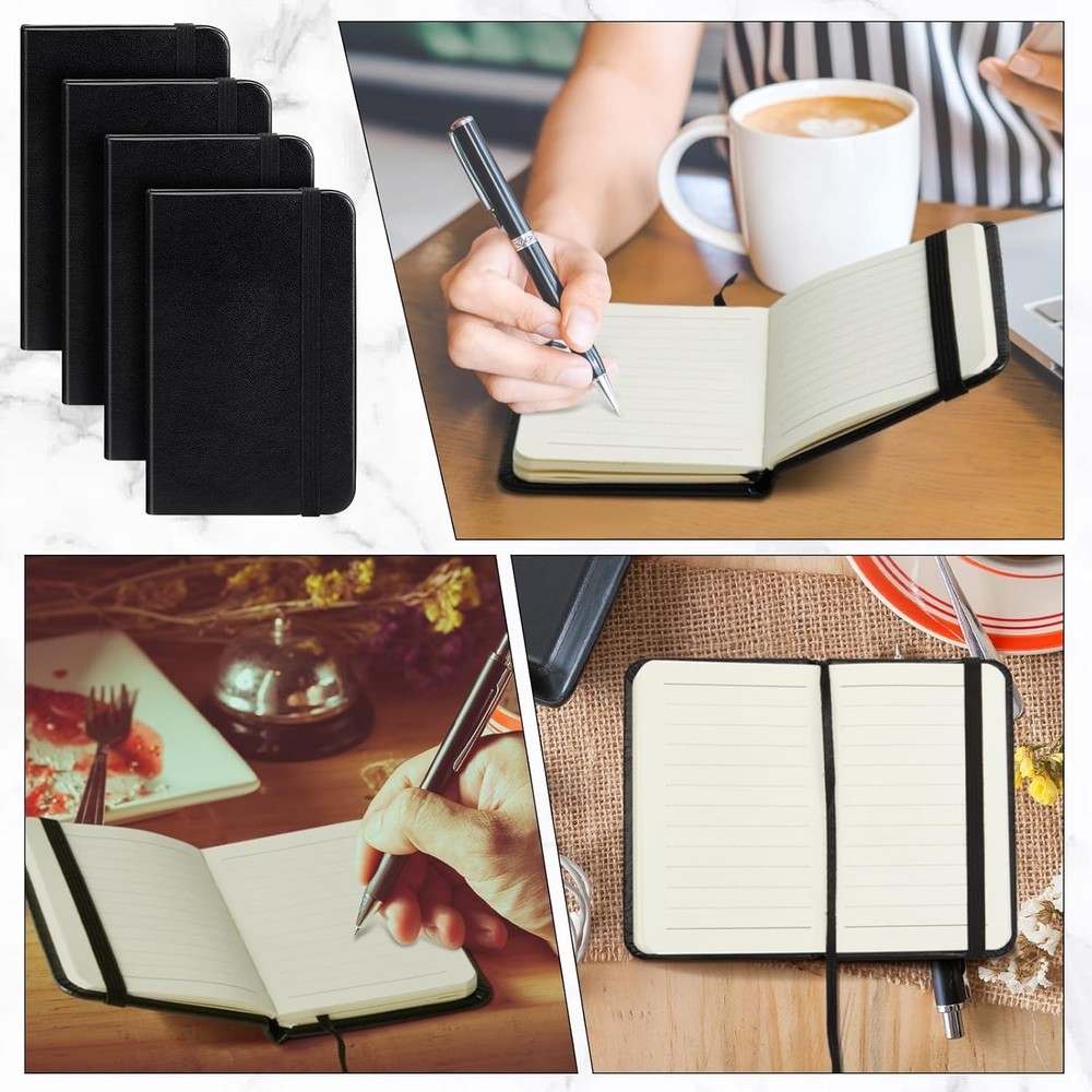 Compact 4-Pc Black Leather Notepad Set - 50 Pages Each for On-the-Go Notes