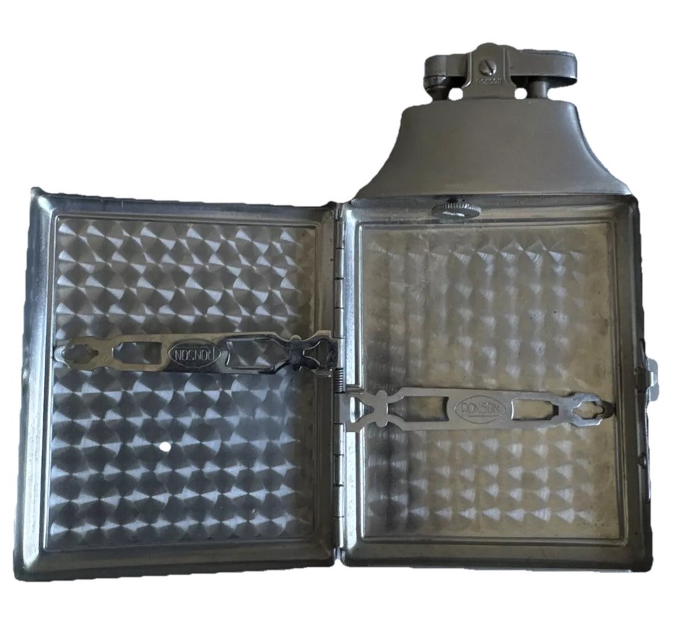 Vintage Ronson Master Case Lighter Cigarette Case Combo Silver-Toned No Mono