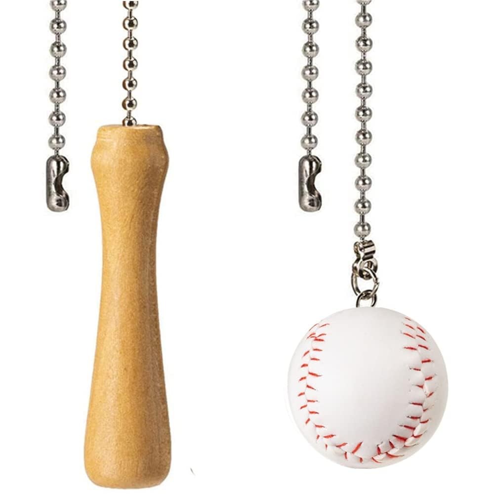 Baseball Bat Ceiling Fan Pull Chain Extender 12in Silver Bead Chain Fan Pulls!
