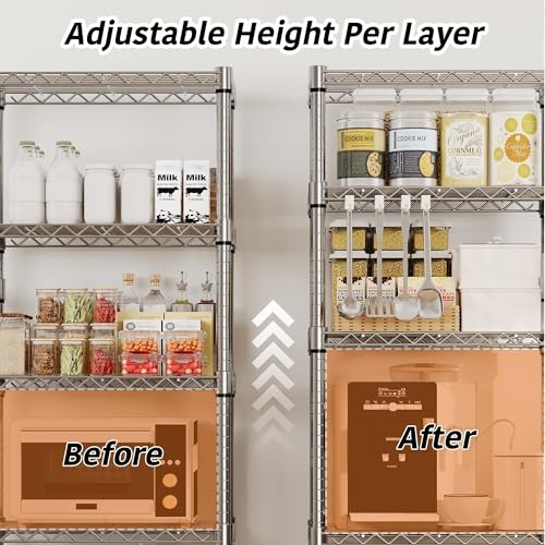 5-Tier Metal Storage Shelves, Adjustable Wire Shelving Units with Side Handle