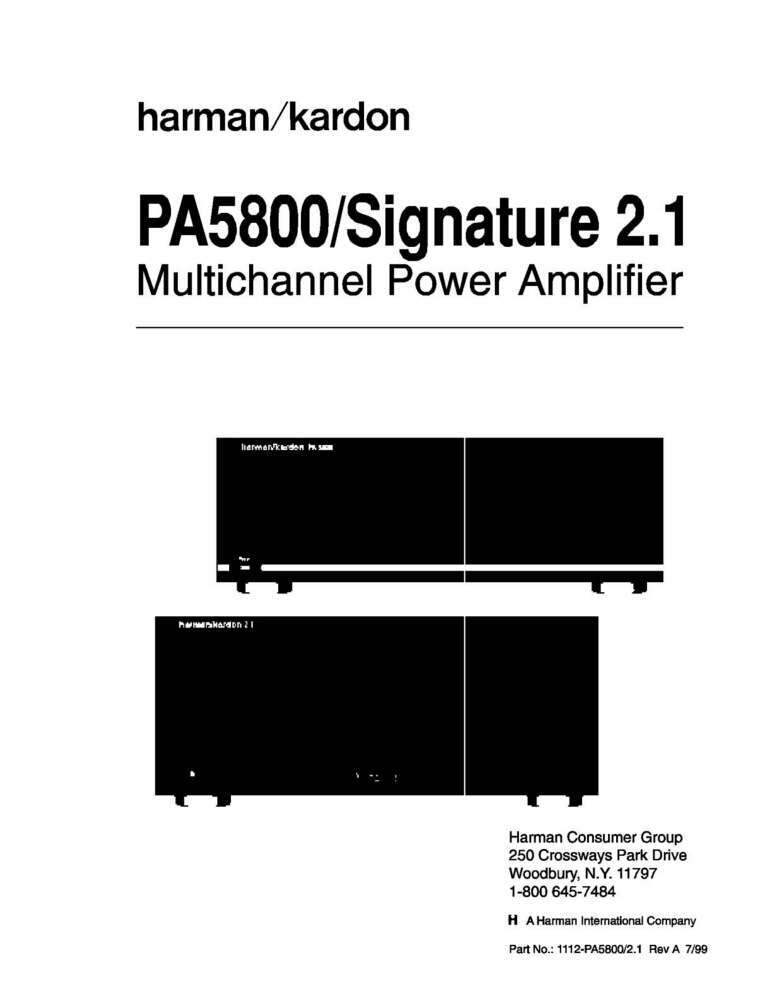 Harman Kardon PM-5800 Amplifier Owners Manual