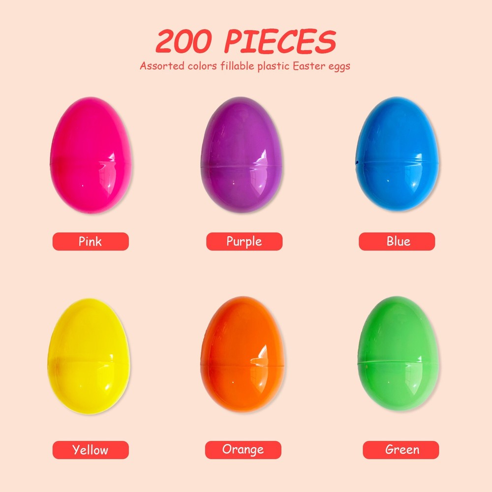 50/200 PCS 2.25" Plastic Easter Eggs Empty Easter Eggs Fillable Bright Eggs Bulk