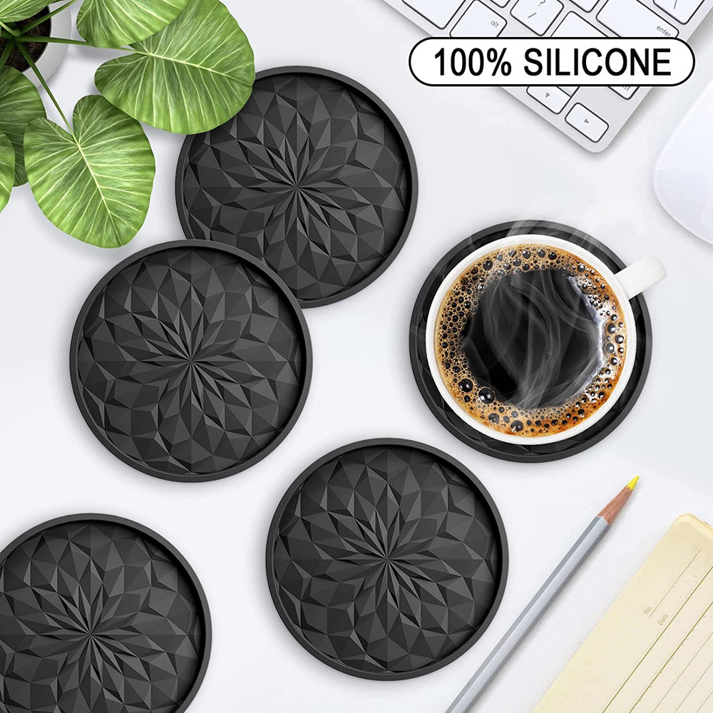Silicone Coasters with Holder,[6 Pack] Drinking Coasters - Cup Mat for Hot or Co