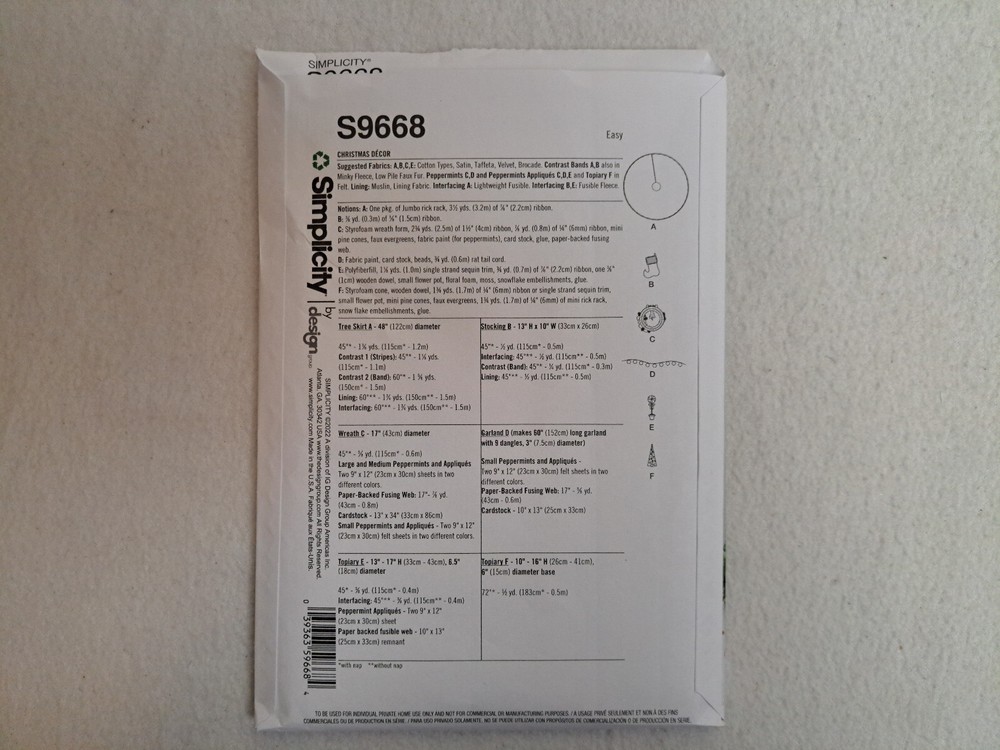 Simplicity Pattern - Christmas Decor (One Size) #S9668 - Uncut