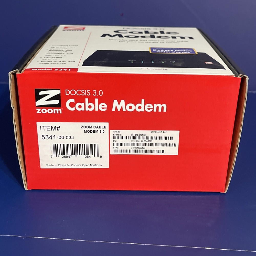 ZOOM 343 Mbps DOCSIS 3.0 Cable Modem Model: 5341