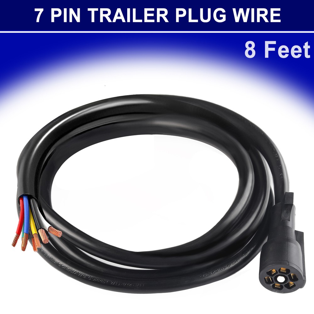 8 Feet 7 Way RV Trailer Plug Light Connector Trailer Cord 7Pin Wiring Harness