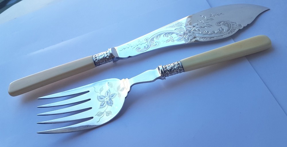 Set IN Original Case Serving Fork + Servierheber England Um 1900 M900
