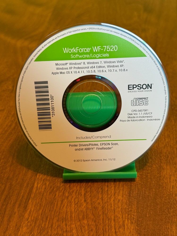 SOFTWARE for EPSON WorkForce WF-7520 Printer Drivers Software Disc