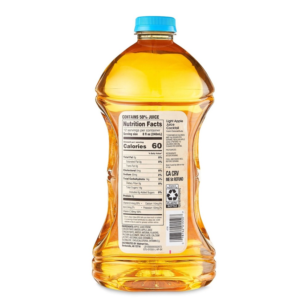 (2 pack) Great Value light apple juice, 96 fl oz....